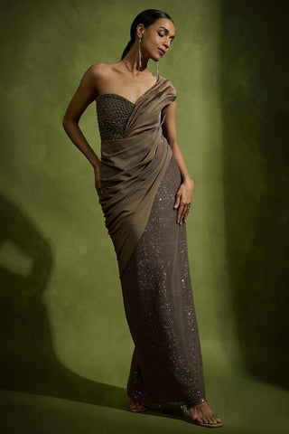 Corset Gown for Cocktail/Sangeet – Brown Cocktail Draped by Babita Malkani