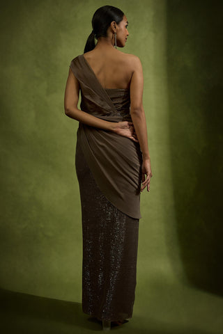 Corset Gown for Cocktail/Sangeet – Brown Cocktail Draped by Babita Malkani