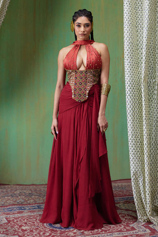 Lehenga Set Bridal Wear - Red Tara Lehenga Set by Payal & Zinal