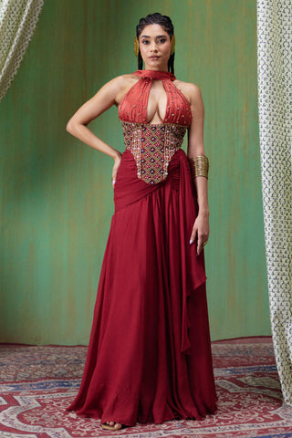 Lehenga Set Bridal Wear - Red Tara Lehenga Set by Payal & Zinal