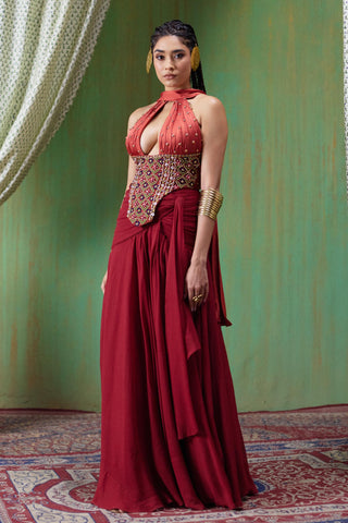 Lehenga Set Bridal Wear - Red Tara Lehenga Set by Payal & Zinal