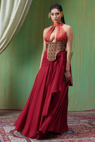 Lehenga Set Bridal Wear - Red Tara Lehenga Set by Payal & Zinal
