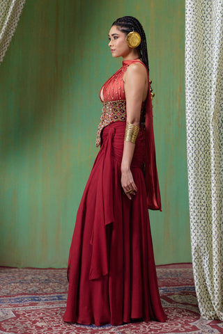 Lehenga Set Bridal Wear - Red Tara Lehenga Set by Payal & Zinal