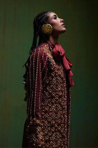 Skirt Set Tailored Wear - Maroon Rekha Blazer and Skirt Set by Payal & Zinal