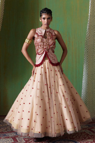 Lehenga Set Bridal Wear - Ivory Phoolkari Lehenga Set by Payal & Zinal