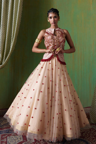 Lehenga Set Bridal Wear - Ivory Phoolkari Lehenga Set by Payal & Zinal