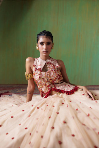 Lehenga Set Bridal Wear - Ivory Phoolkari Lehenga Set by Payal & Zinal