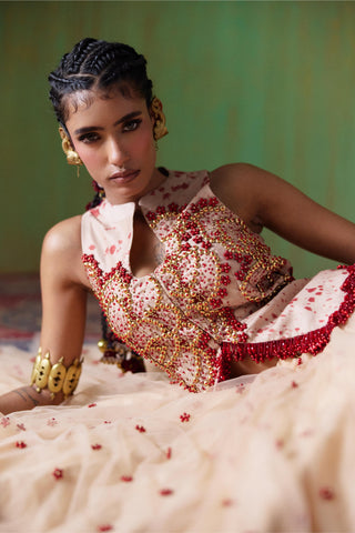 Lehenga Set Bridal Wear - Ivory Phoolkari Lehenga Set by Payal & Zinal