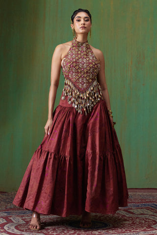 Lehenga Set Bridal Wear - Maroon Maira Lehenga Set by Payal & Zinal