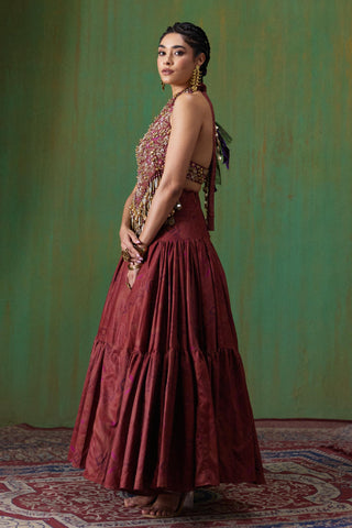 Lehenga Set Bridal Wear - Maroon Maira Lehenga Set by Payal & Zinal