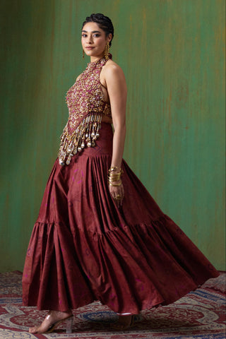 Lehenga Set Bridal Wear - Maroon Maira Lehenga Set by Payal & Zinal