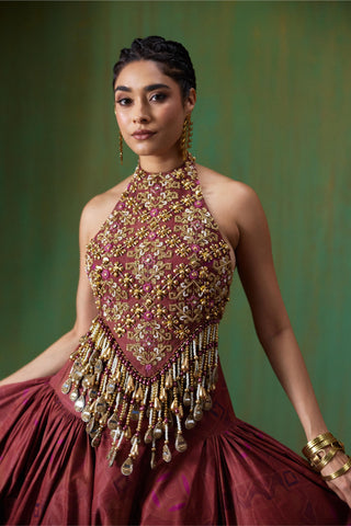 Lehenga Set Bridal Wear - Maroon Maira Lehenga Set by Payal & Zinal