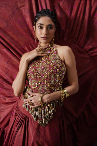 Lehenga Set Bridal Wear - Maroon Maira Lehenga Set by Payal & Zinal