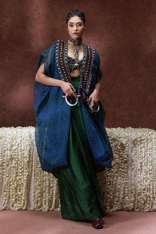 Skirt Set Festive Wear - Green Zoya Cape with Skirt Set by Payal & Zinal