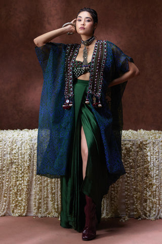 Skirt Set Festive Wear - Green Zoya Cape with Skirt Set by Payal & Zinal