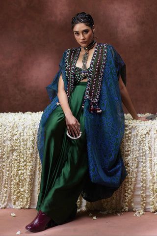 Skirt Set Festive Wear - Green Zoya Cape with Skirt Set by Payal & Zinal