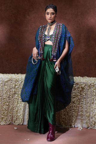 Skirt Set Festive Wear - Green Zoya Cape with Skirt Set by Payal & Zinal