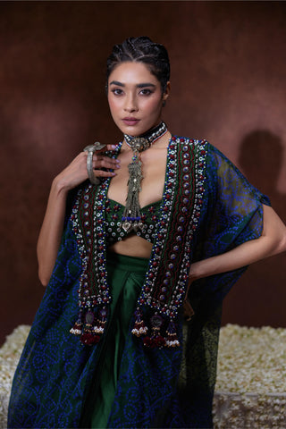 Skirt Set Festive Wear - Green Zoya Cape with Skirt Set by Payal & Zinal