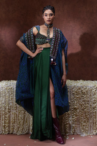 Skirt Set Festive Wear - Green Zoya Cape with Skirt Set by Payal & Zinal