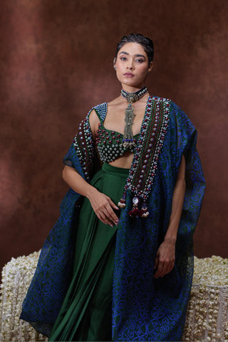 Skirt Set Festive Wear - Green Zoya Cape with Skirt Set by Payal & Zinal