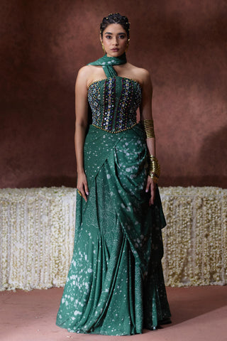 Saree Modern Wear - Green Rehana Draped Saree by Payal & Zinal