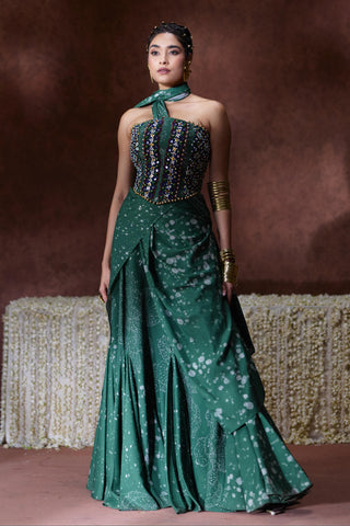 Saree Modern Wear - Green Rehana Draped Saree by Payal & Zinal
