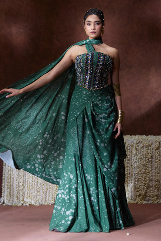 Saree Modern Wear - Green Rehana Draped Saree by Payal & Zinal