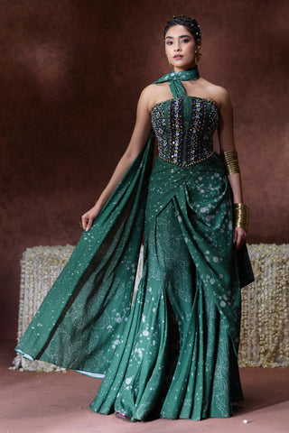 Saree Modern Wear - Green Rehana Draped Saree by Payal & Zinal