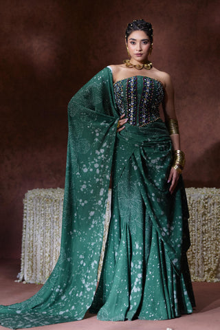 Saree Modern Wear - Green Rehana Draped Saree by Payal & Zinal