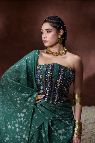 Saree Modern Wear - Green Rehana Draped Saree by Payal & Zinal