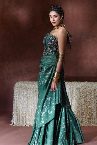 Saree Modern Wear - Green Rehana Draped Saree by Payal & Zinal