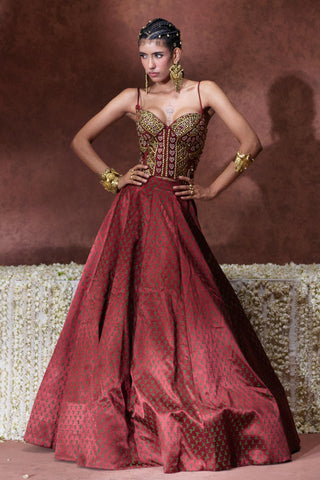 Lehenga Set Bridal Wear - Maroon Mehnaaz Lehenga Set by Payal & Zinal