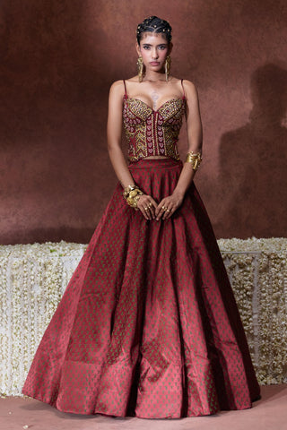 Lehenga Set Bridal Wear - Maroon Mehnaaz Lehenga Set by Payal & Zinal