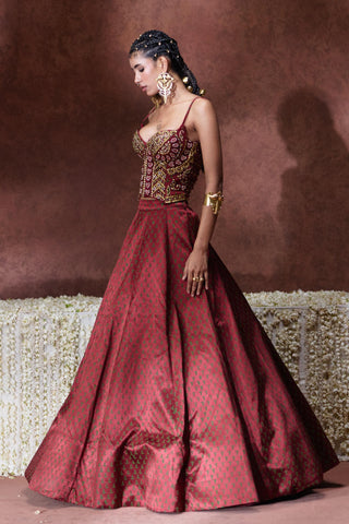 Lehenga Set Bridal Wear - Maroon Mehnaaz Lehenga Set by Payal & Zinal