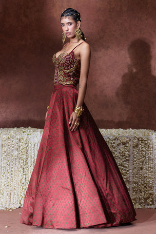 Lehenga Set Bridal Wear - Maroon Mehnaaz Lehenga Set by Payal & Zinal