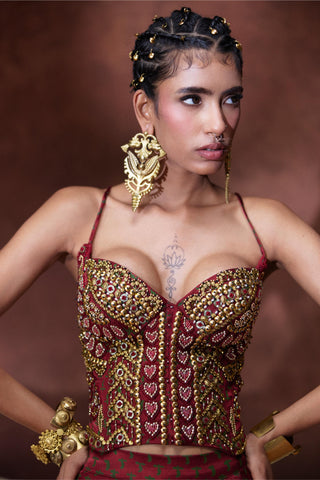 Lehenga Set Bridal Wear - Maroon Mehnaaz Lehenga Set by Payal & Zinal