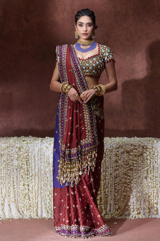 Saree Set Regal Wear - Maroon Kala Saree Set by Payal & Zinal