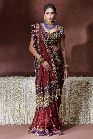 Saree Set Regal Wear - Maroon Kala Saree Set by Payal & Zinal