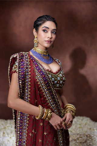 Saree Set Regal Wear - Maroon Kala Saree Set by Payal & Zinal