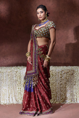 Saree Set Regal Wear - Maroon Kala Saree Set by Payal & Zinal