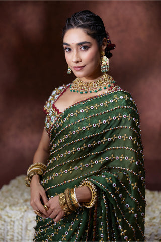 Saree Set Festive Wear - Green Nanda Saree Set by Payal & Zinal