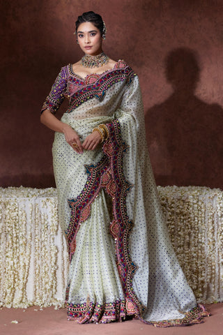 Saree Set Festive Wear - Ivory Bindya Saree Set by Payal & Zinal
