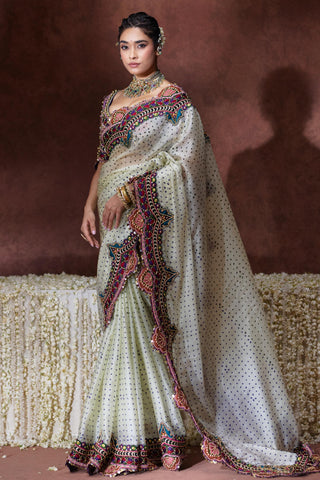 Saree Set Festive Wear - Ivory Bindya Saree Set by Payal & Zinal