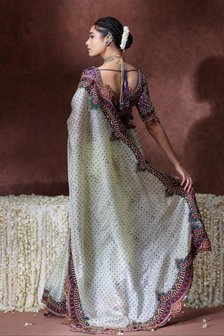Saree Set Festive Wear - Ivory Bindya Saree Set by Payal & Zinal