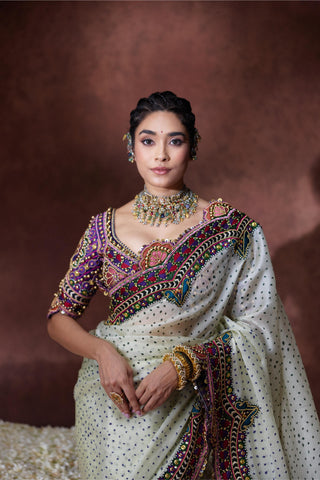 Saree Set Festive Wear - Ivory Bindya Saree Set by Payal & Zinal