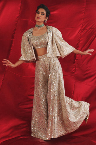 Sharara Set for Indian Wedding – Silver Sleeved Jacket with Sharara by Twenty Nine