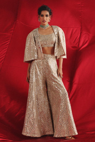 Sharara Set for Indian Wedding – Silver Sleeved Jacket with Sharara by Twenty Nine