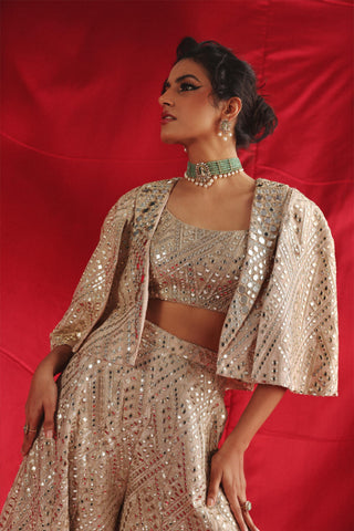 Sharara Set for Indian Wedding – Silver Sleeved Jacket with Sharara by Twenty Nine