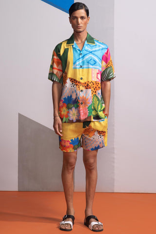 Yellow sleepy cat postcard polo shirt