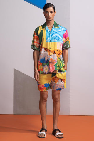 Yellow sleepy cat postcard polo co-ord set